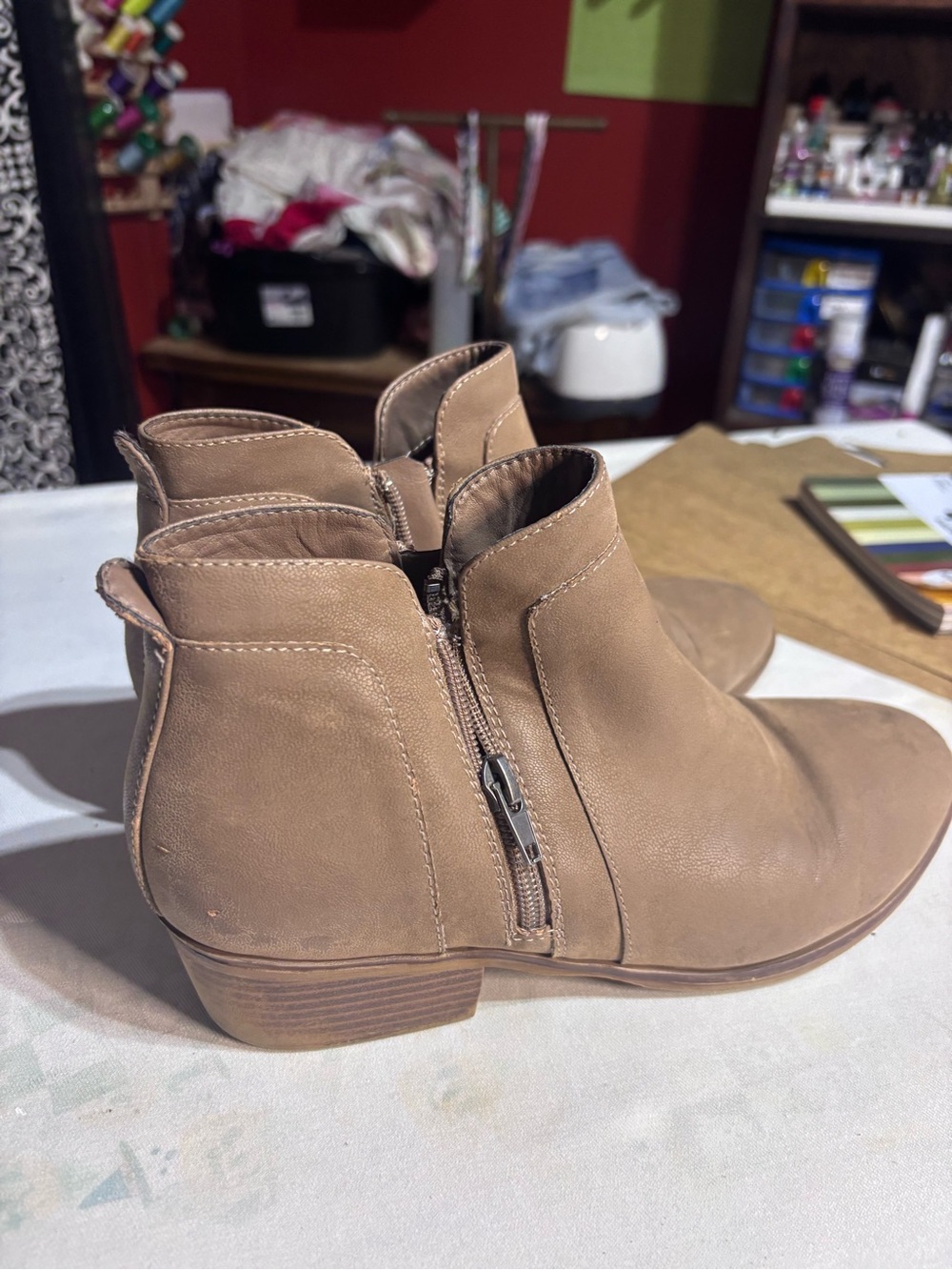 MIA Tan Nubuck Ankle Booties with Side Zip